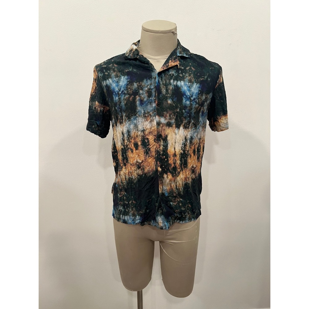 Cactus Man Ricky Singh Mens Small Tie Dye Short Sleeve Viscose Button Down Shirt